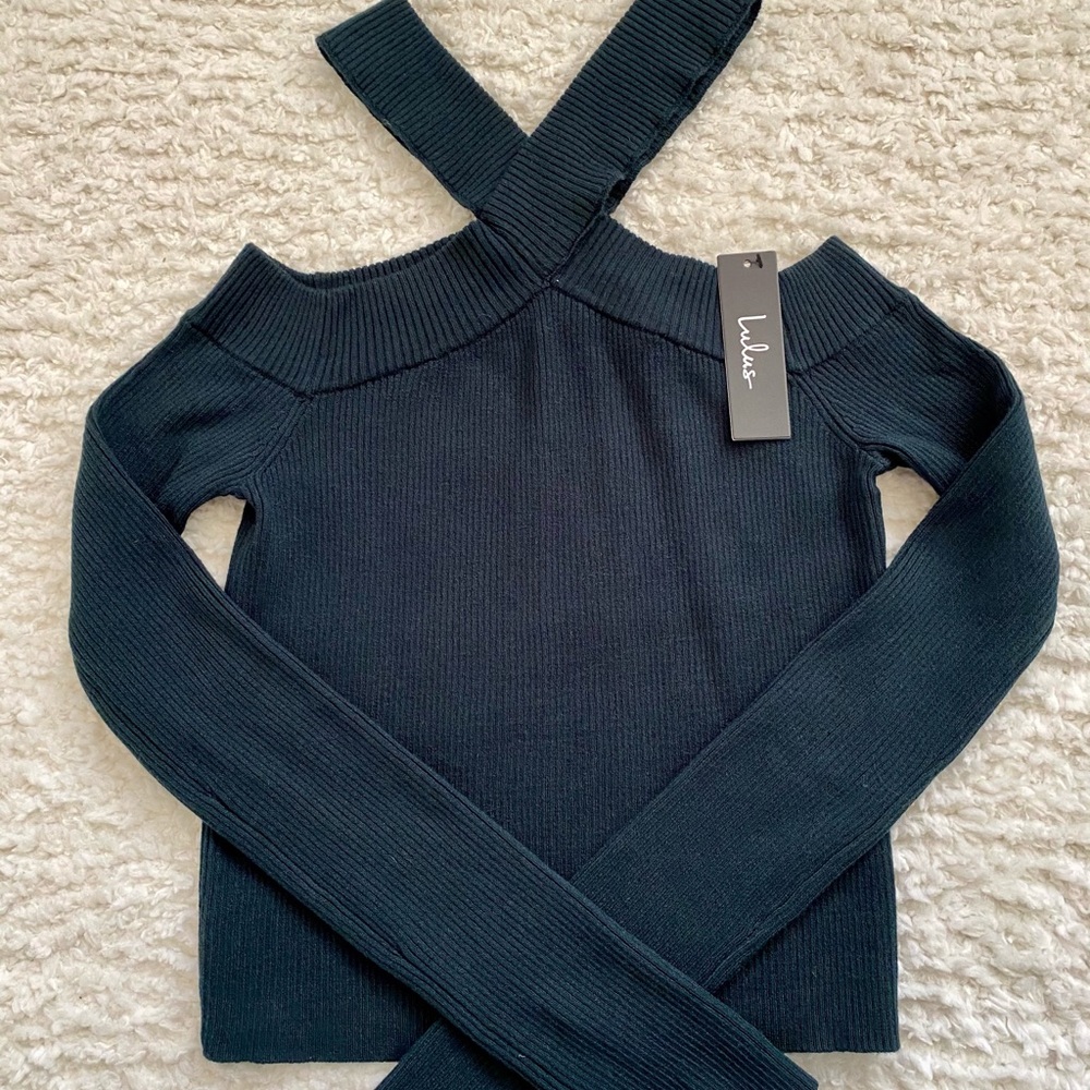Lulus Party Mode Ribbed Cold-Shoulder Sweater Top